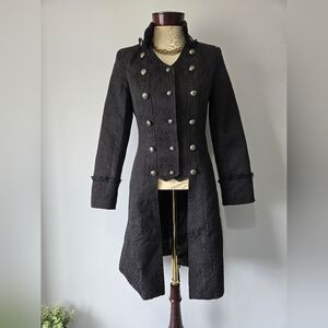 HEARTS AND ROSES Black Double-Breasted Textured Military/ Victorian Coat. Size 8